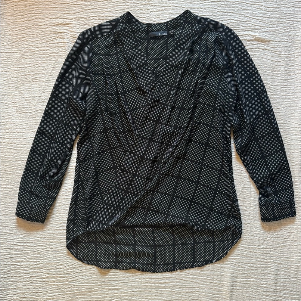 Ro & De Black and White Grid Pattern Blouse